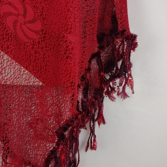 Not Your Mama's Pocncho Red Crocheted Killer Fring Super Cool Must Have Poncho! - Picture 6 of 10